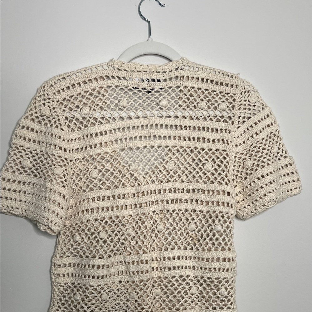 Hand Knitted Cream Crochet Cardigan 100% cotton Made in Turkey T Shirt sweater - Picture 4 of 7